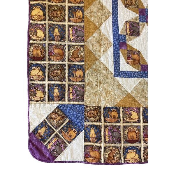 VTG Handmade Quilt Dan Morris Cat Art 1999 Timeless Treasures Folk Art 60x70 - Picture 5 of 12